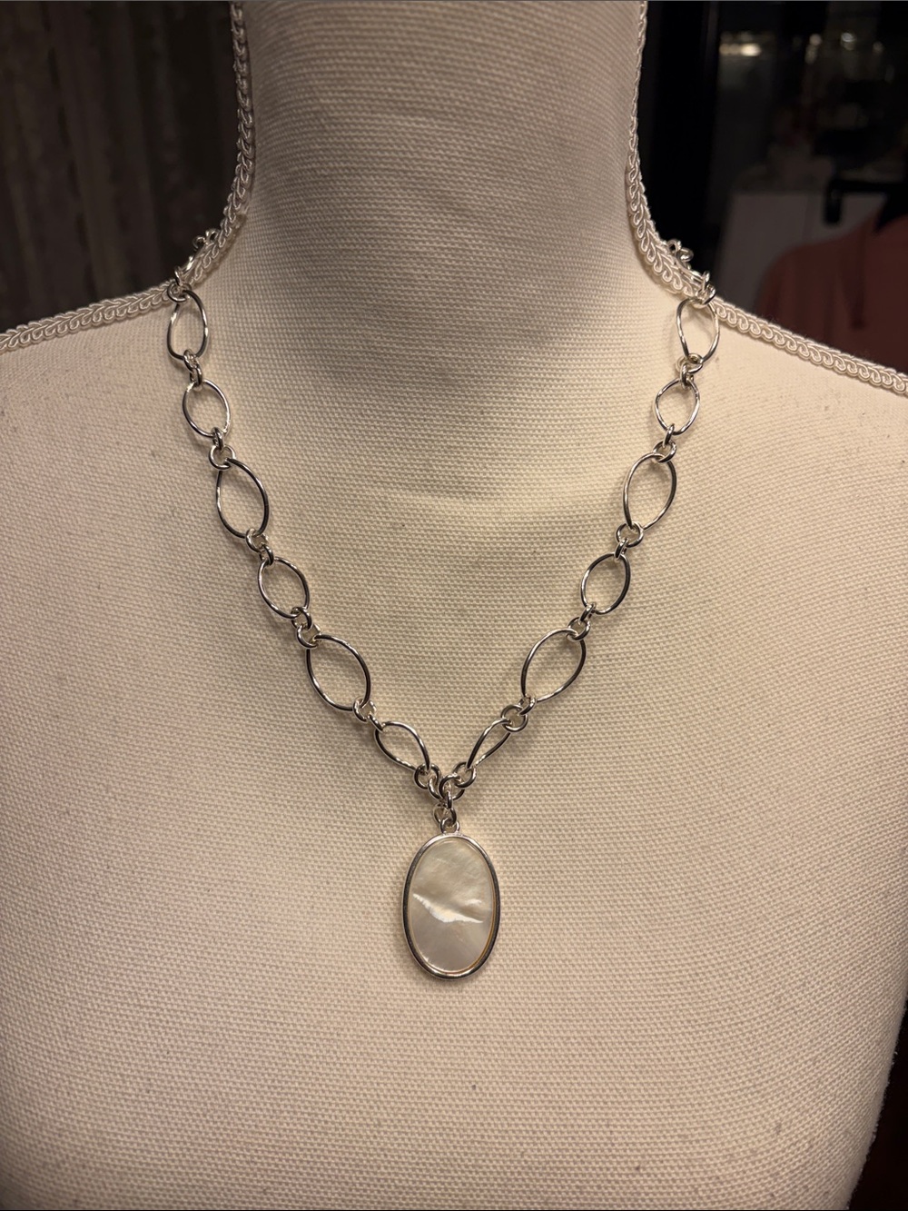Vintage Avon Mother of Pearl Silver Tone Necklace & Earrings